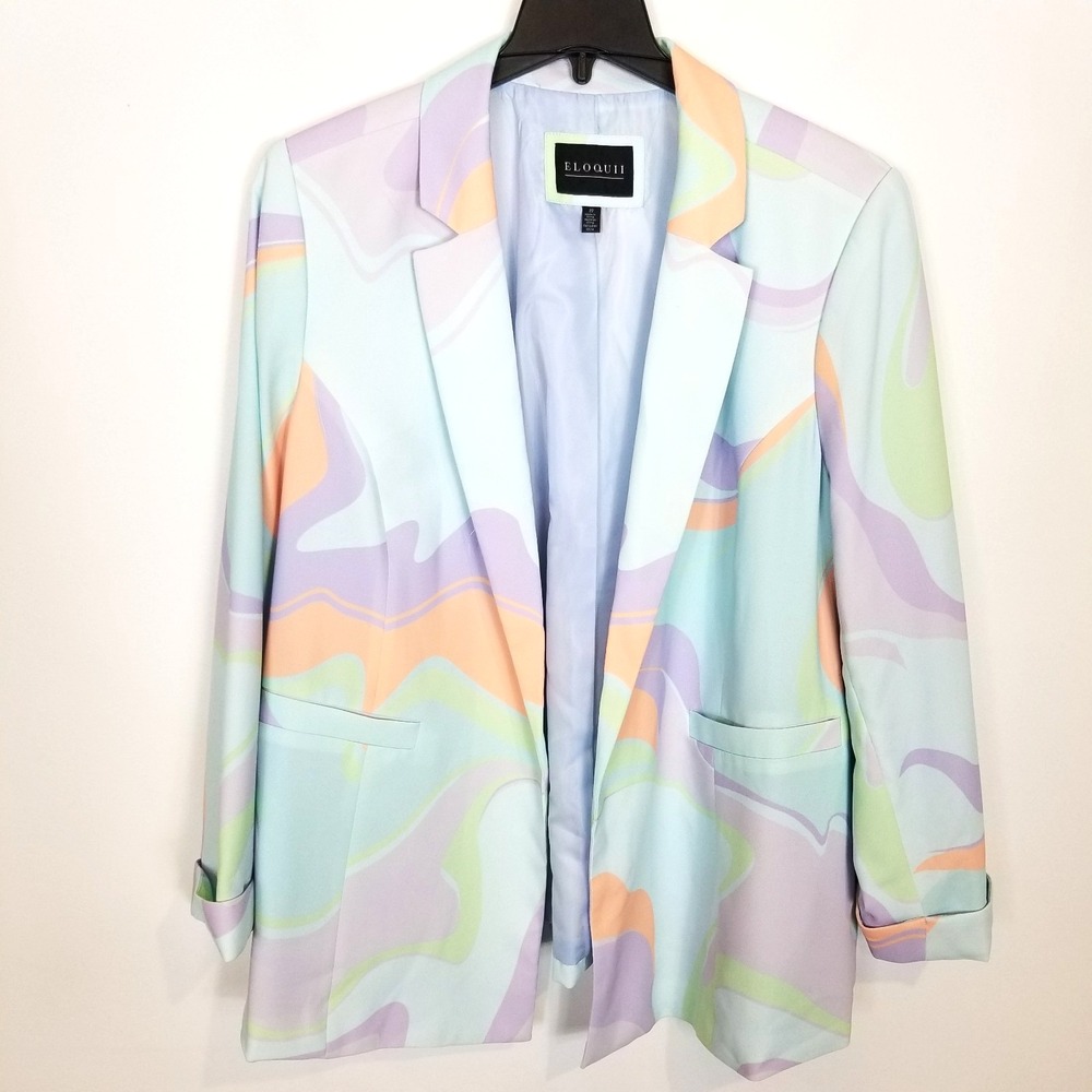 Eloquii Pastel Swirl Blazer in Mint, Lavender & Peach